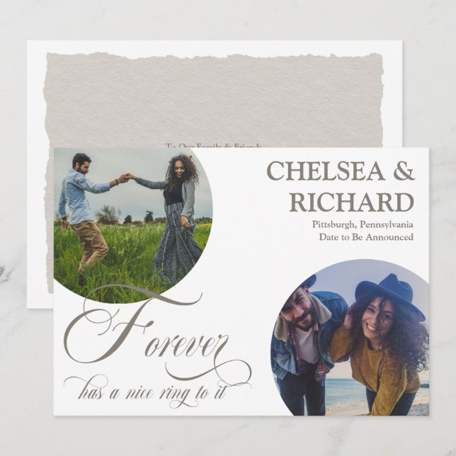 Faire-part Moderne Classique Unique Deux Fiançailles Photo (Devant / Derrière)