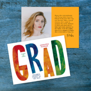 Faire-part Moderne Coloré de l'école Grad Photo Portrait Typo