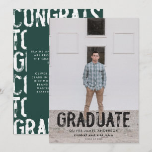 Faire-part moderne de graduation photo verte grung