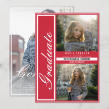 Moderne Elegant 3 Photo Collage Red Graduation