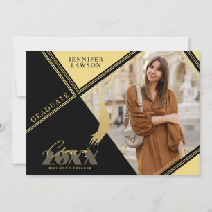 Faire-part Moderne Elégant Design Photo Gold Black Graduation