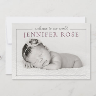 Faire-part Moderne Elégant Mauve Baby Girl Photo Collage Nais