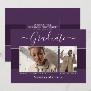 Faire-part Moderne   Élégant Purple 2 Photo Graduation