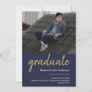 Faire-part Moderne Formal Blue Gold Graduate Script Graduate