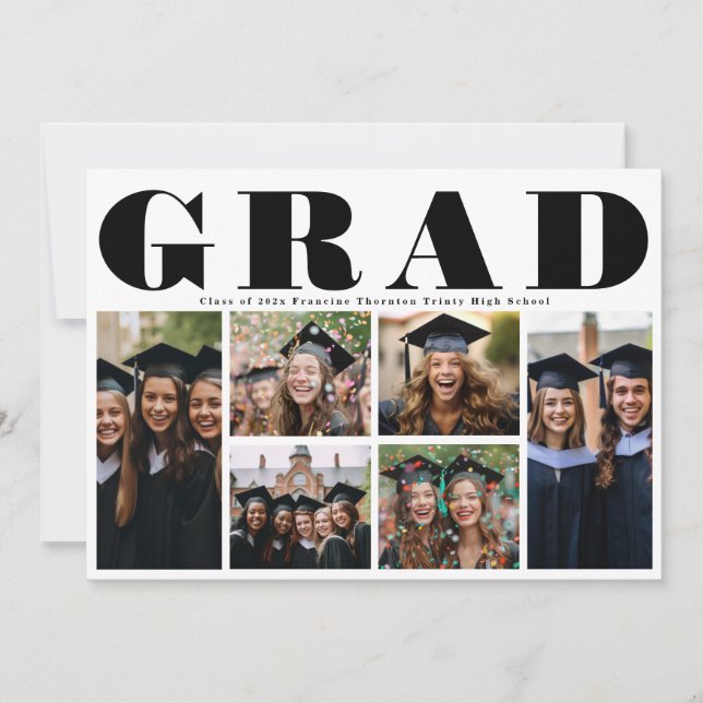 Faire-part Moderne GRAD Lycée 6 photo Collage Graduation (Devant)
