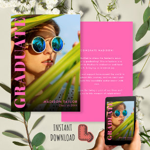 Faire-part Moderne Hot Pink Chic Diplômé photo