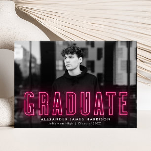Faire-part Moderne Hot rose Neon Photo Graduation