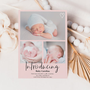 Faire-part Moderne introduction rose noir 3 photos naissance