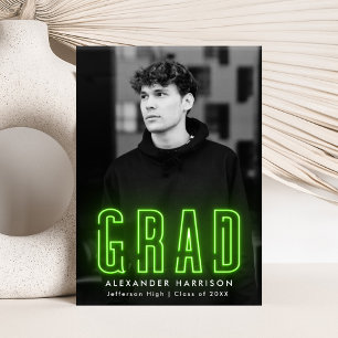 Faire-part Moderne Lime Green Neon Vertical Photo Graduation