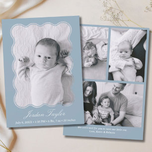 Faire-part Moderne minimaliste Dusty bleu nouveau-né naissanc