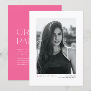 Faire-part Moderne minimaliste photo rose chaud