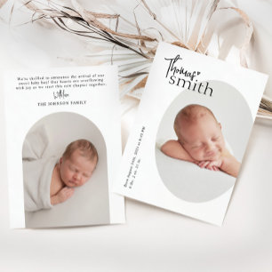Faire-part Moderne minimaliste simple photo ovale bébé naissa