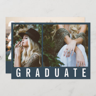 Faire-part Moderne minimum 3 graduation photo simple bleu mar