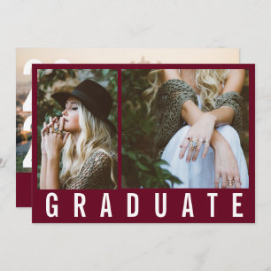 Faire-part Moderne minimum 3 graduation photo simple bordeaux