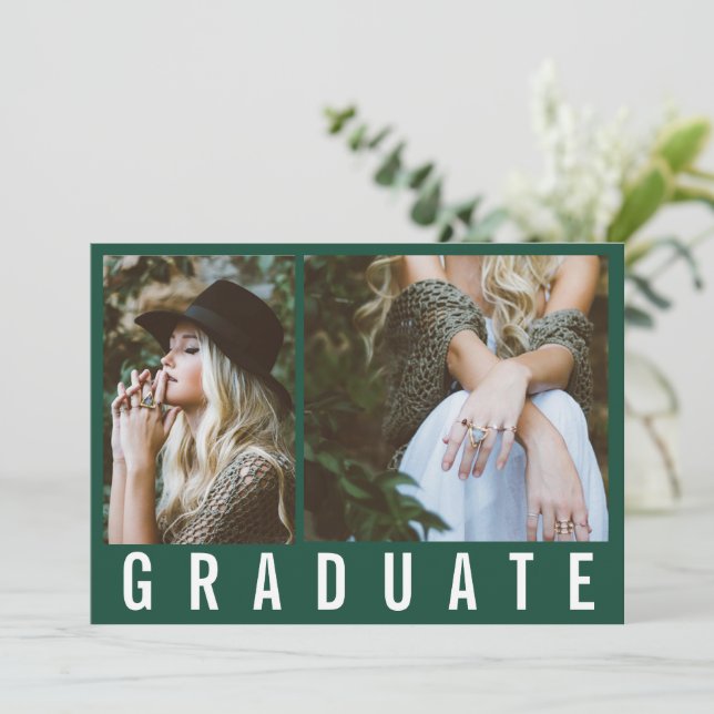 Faire-part Moderne minimum 3 graduation photo simple chic gre (Debout devant)