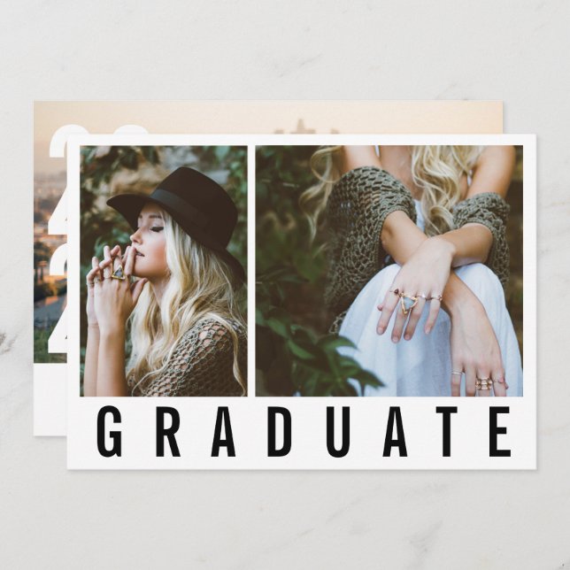Faire-part Moderne minimum 3 photo graduation simple annonce (Devant / Derrière)