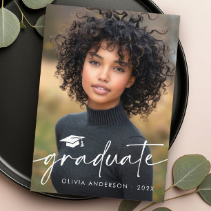Faire-part Moderne minimum script casquette graduation photo