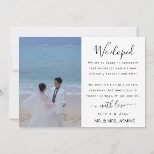 Faire-part Moderne Nous Elopé Blanc Script Mariage Photo