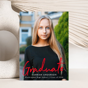Faire-part Moderne Pinceau rouge Script photo Graduation
