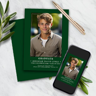 Faire-part Moderne Simple Forest Green Photo Graduation