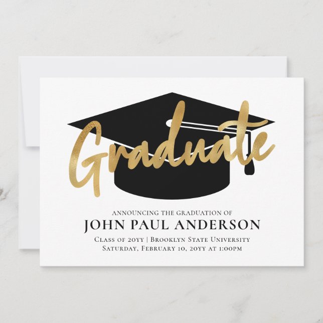 Faire-part Moderne Simple Graduate Gold Grad Casquette Gradua (Devant)