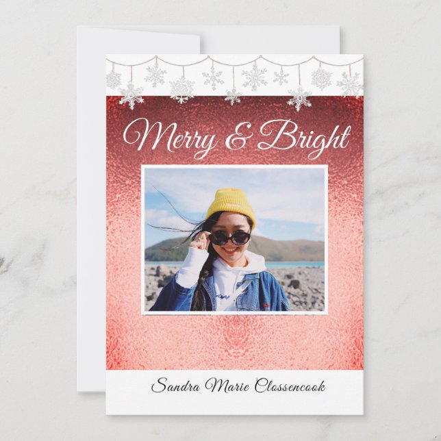 Faire-part Moderne Simple Mini Métallique Rouge Noël Anno (Devant)