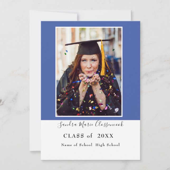 Faire-part Moderne Simple Minimal Bleu Blanc Graduation (Devant)