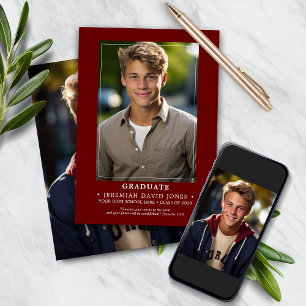 Faire-part Moderne Simple Photo Rouge Graduation