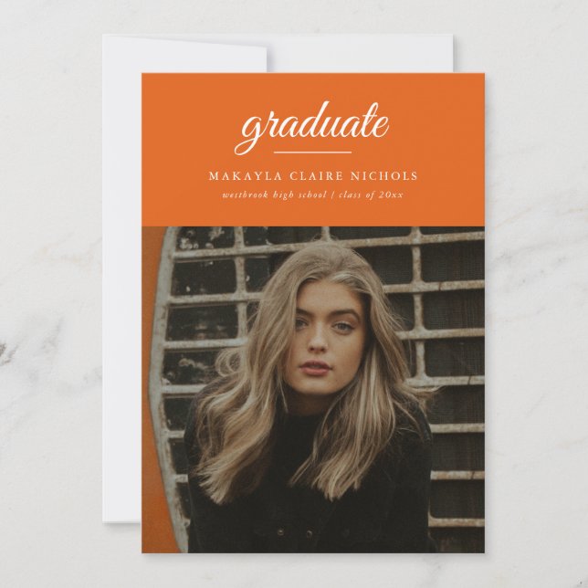 Faire-part Moderne Simple Script Deux Photo Orange Graduation (Devant)