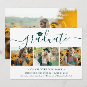 Faire-part Moderne Vert 4 Script Collage Photo Graduation