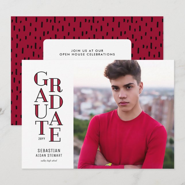 Faire-part moderniste de la Red Graduation (Devant / Derrière)