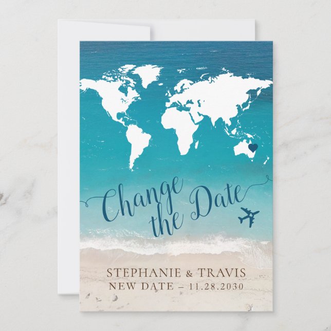 Faire-part Modifier la date de mariage de destination de plag (Devant)