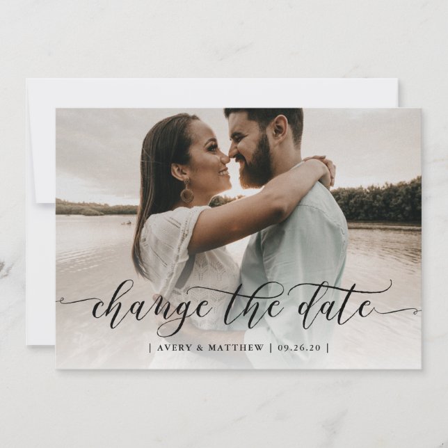 Faire-part Modifier La Date Photo Minimale Moderne Calligraph (Devant)