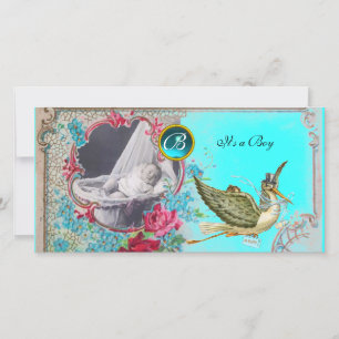 Faire-part MONOGRAM BABY SHOWER STORE, aquamarine