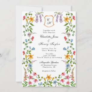 Faire-part Monogramme Anglais Jardin Floral Mariage