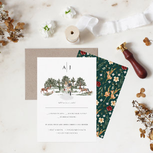 Faire-part Monogramme   Aquarelle Equestre Mariage RSVP