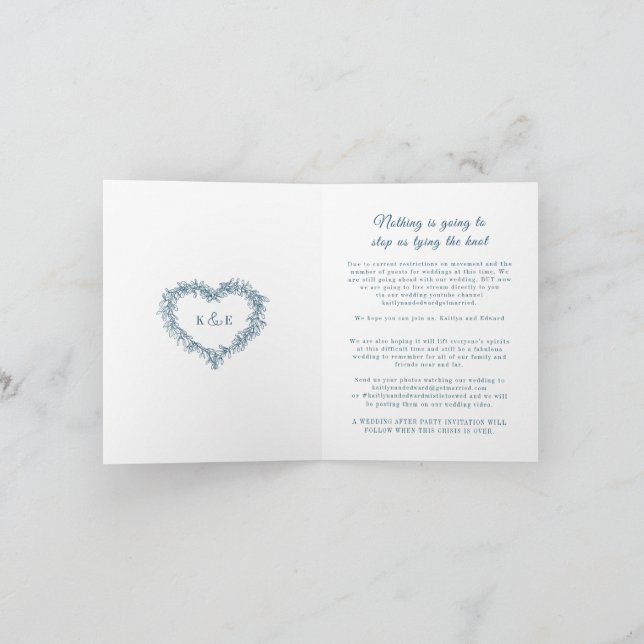 Faire-part Monogramme bleu blanc mistletoe mariage flux en di (Intérieur)