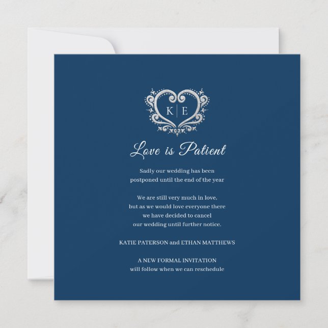 Faire-part monogramme cardiaque annulé mariage amour patient  (Devant)