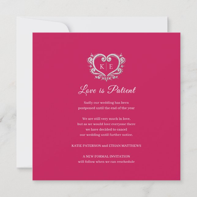Faire-part monogramme cardiaque annulé mariage d'amour patien (Devant)