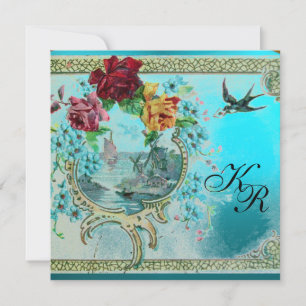 FAIRE-PART MONOGRAMME D'AQUAMARINE BLEUE ROMANTİCA 3