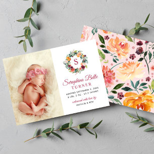 Faire-part Monogramme de couronne florale rustique Bourgogne 