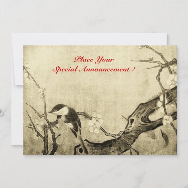 Faire-part MONOGRAMME D'OISEAU DE PRINTEMPS, brun sépia rouge (Devant)