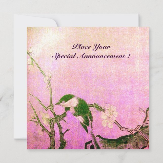 Faire-part MONOGRAMME D'OISEAU DE PRINTEMPS rose brun violet (Devant)