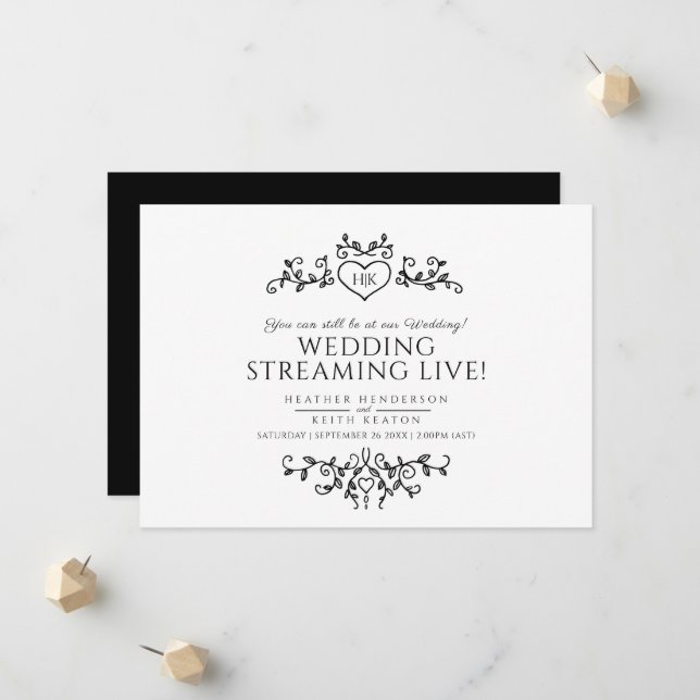 Faire-part Monogramme feuilles noires et blanches mariage en  (Devant/Arrière en situation)
