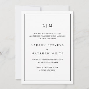 Faire-part Monogramme simple noir et blanc Élégant mariage
