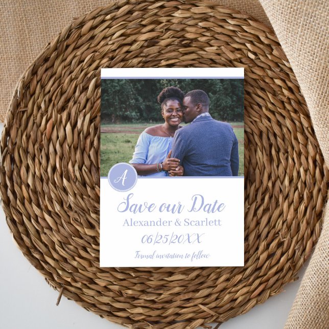 Faire-part Monogramme Violet Photo Enregistrer La Date (Purple Monogram Photo Save the Date Announcement)