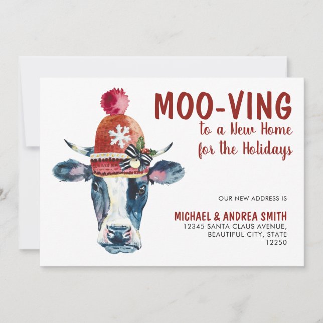 Faire-part Moo-ving Nouvelle Maison Noël Vacances Vaches de N (Devant)