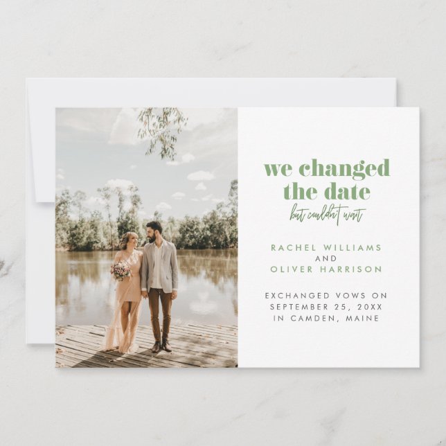 Faire-part Moss Green Nous avons changé la date mais n'avons  (Devant)