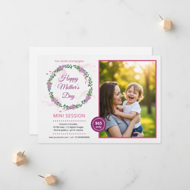 Faire-part Mother's day mini session template (Devant/Arrière en situation)