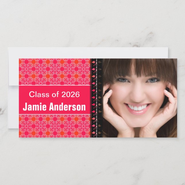 Faire-part Motif rose - Photo de graduation moderne (Devant)